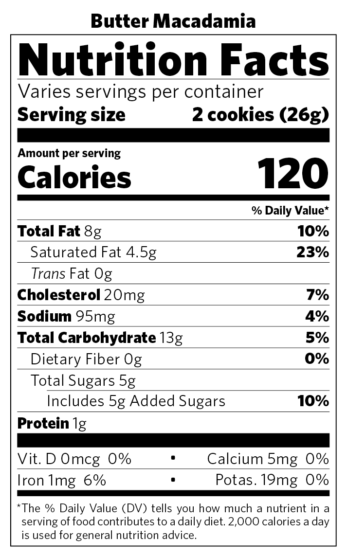 Butter Macadamia nutritional information