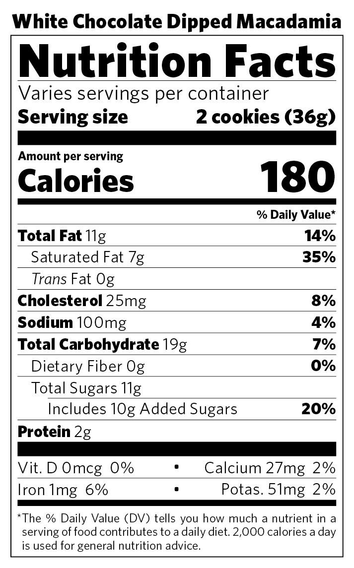 White Chocolate Dipped Macadamia nutritional information
