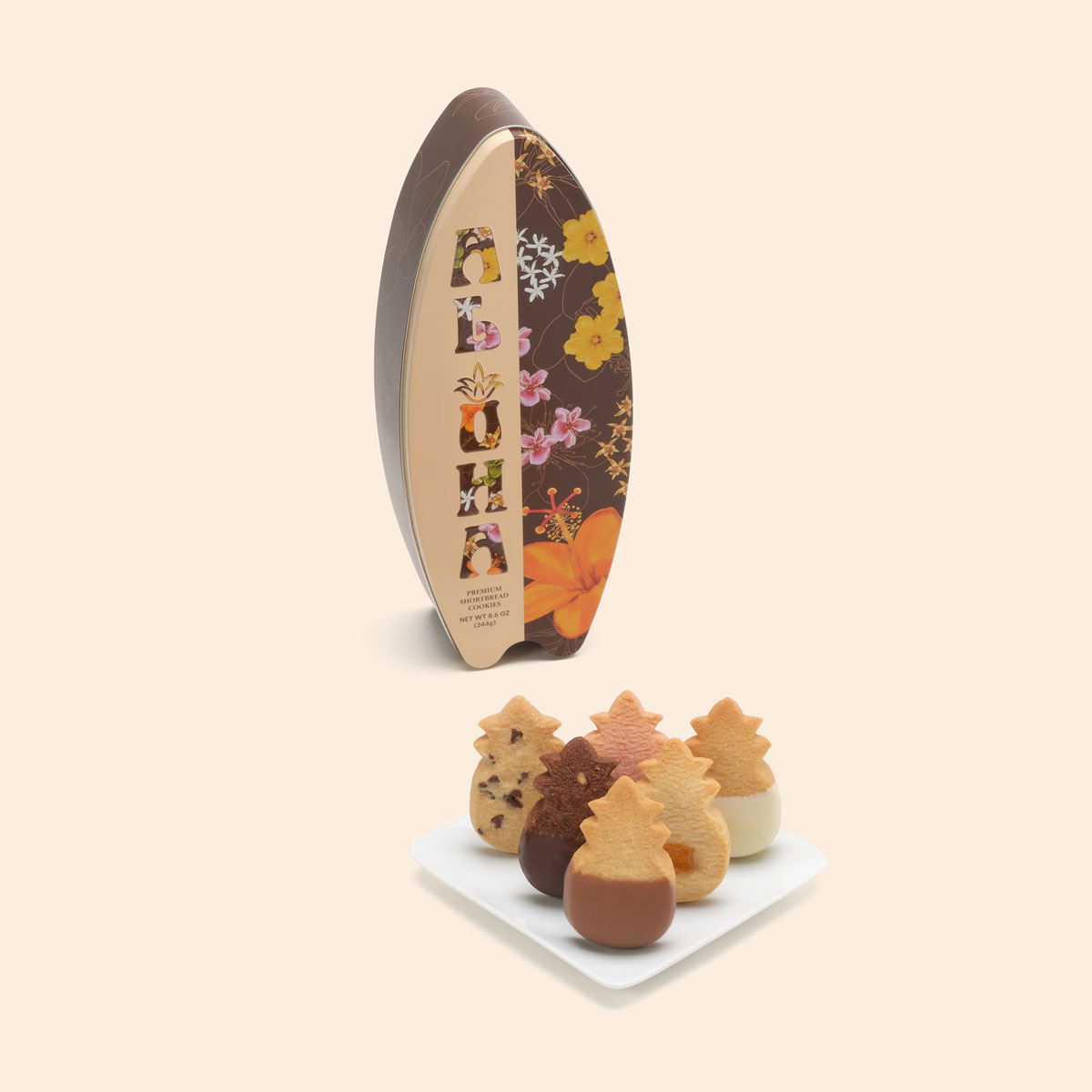Aloha De Mele Surfboard Tin on Cookie Plate
