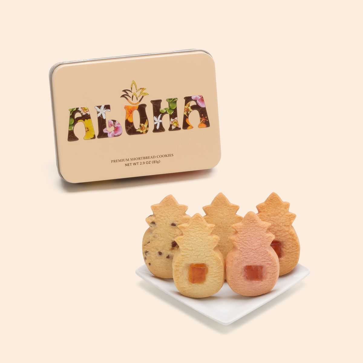 Aloha De Mele Tin Small on Cookie Plate