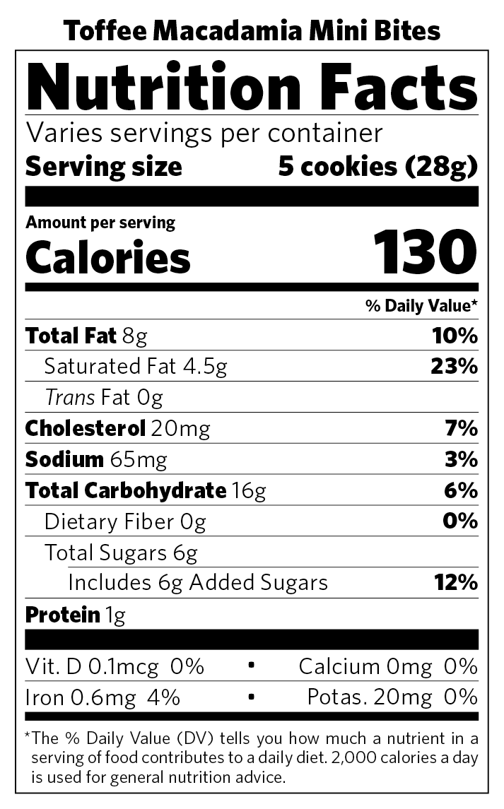 Toffee Macadamia Mini Bites nutritional information