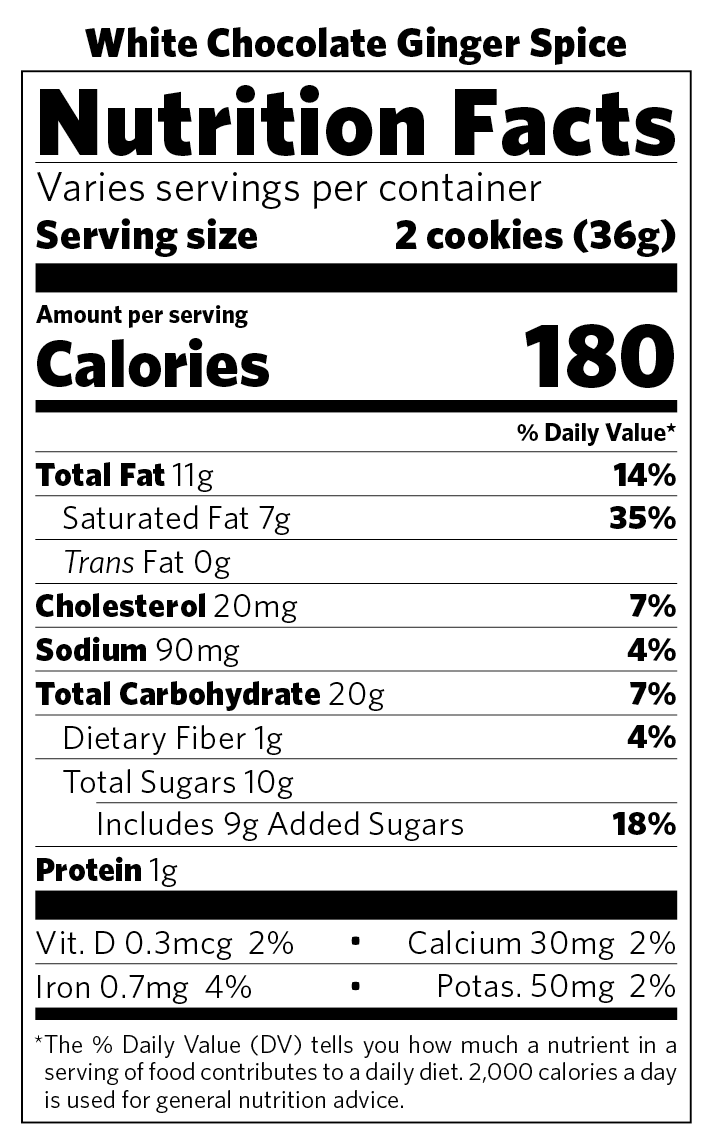 White Chocolate Ginger Spice nutritional information