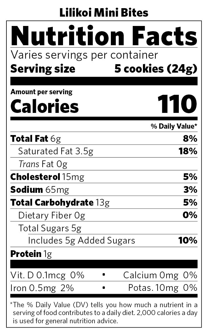 Lilikoi Mini Bites nutritional information