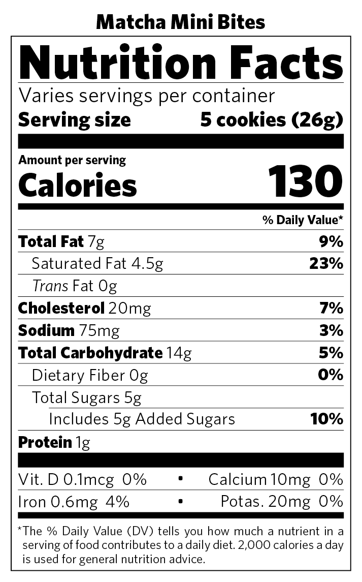Matcha Mini Bites nutritional information