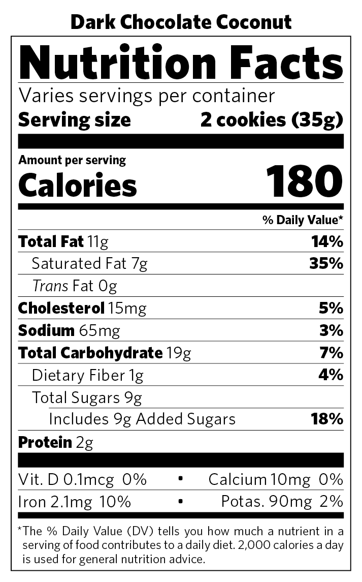 Dark Chocolate Coconut nutritional information